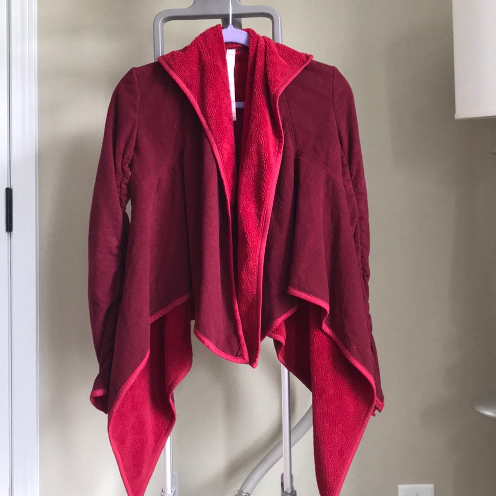 Red Sherpa cowl neck Lululemon jacket
